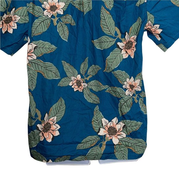 Cooke Street Vintage Y2K Blue Floral Leaf Hawaiian Button Front Shirt L - Picture 8 of 10